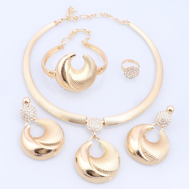 Dubai Jewelry Set For Women Silver Plated Luxury Necklace Earrings Bracelet And Ring Set Jewelry For Wedding Party Trending ﻿