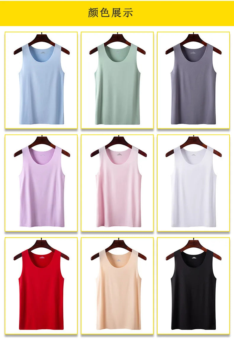 Summer Women Tank Tops Ice Silk Seamless Vest  Female Thin Breathable Sleeveless Shirts Slim Camisoles Undershirts Black M-4XL