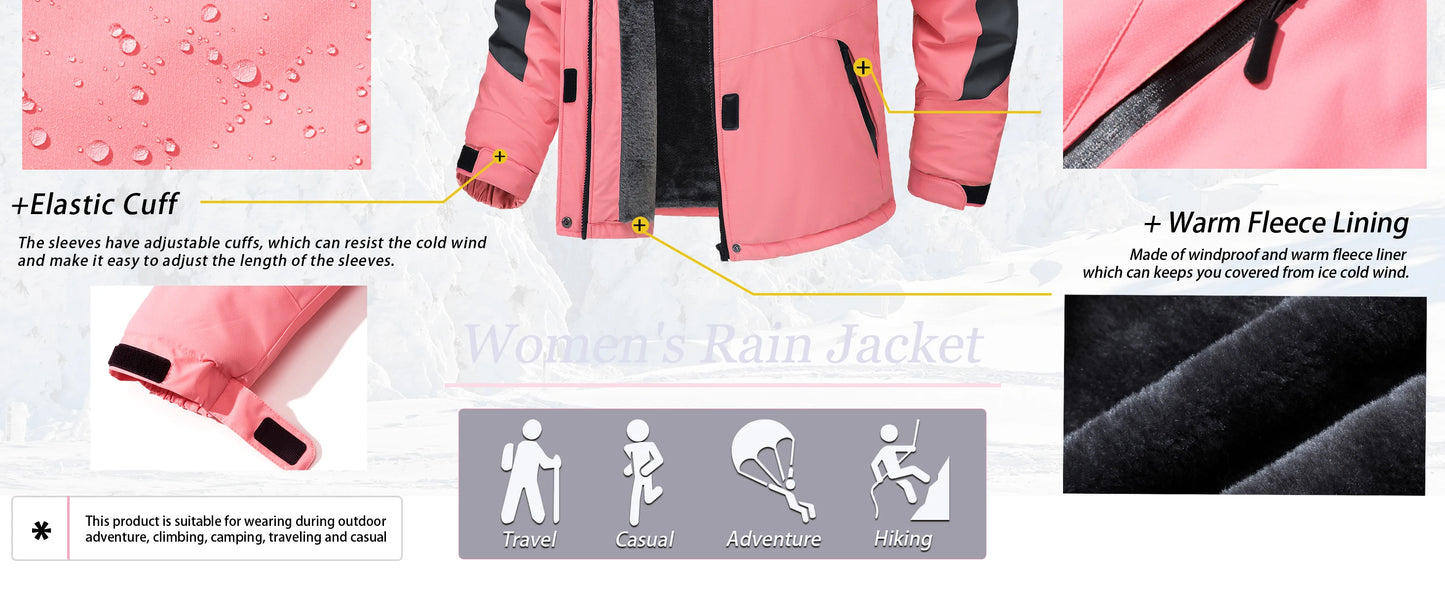 TACVASEN Chaqueta de esquí y snowboard de invierno para mujer, forro polar térmico, impermeable, informal, para trabajo, lluvia, cortavientos, parka