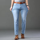 Spring Autumn Business Men Jeans Casual Straight Stretch Fashion Classic Black Sky Blue Grey Work Denim Trousers Brand Clothing