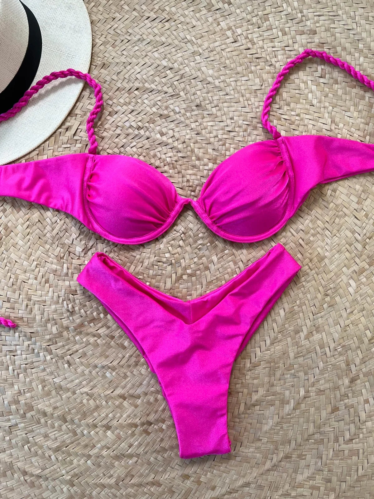 Bikini Push Up 2024, traje de baño sexy para mujer, traje de baño femenino, conjunto de bikini sexy, bikini brasileño, traje de baño sólido brillante, ropa de playa