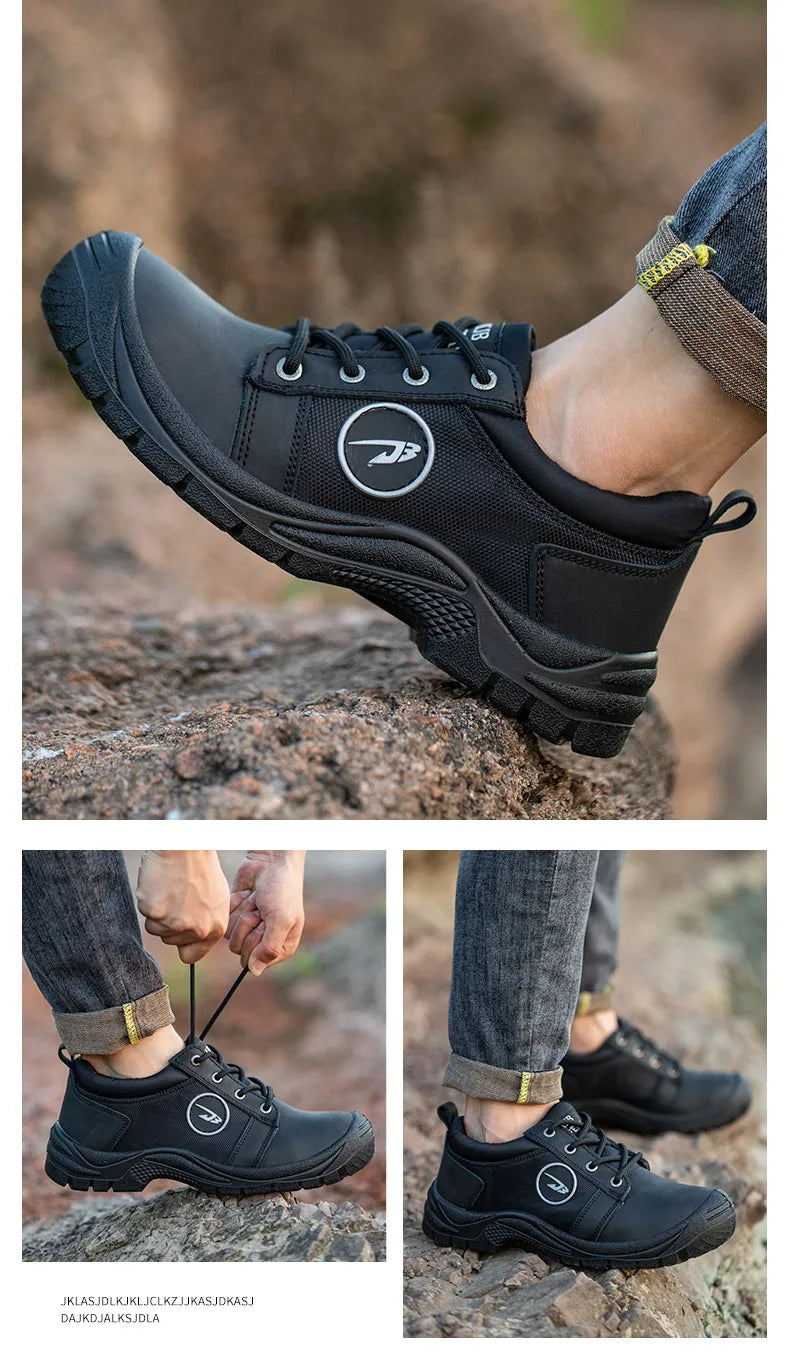 Safety shoes men's leather welding shoes anti-smashing, anti-puncture, non-slip sports Steel toe soft work boots for women