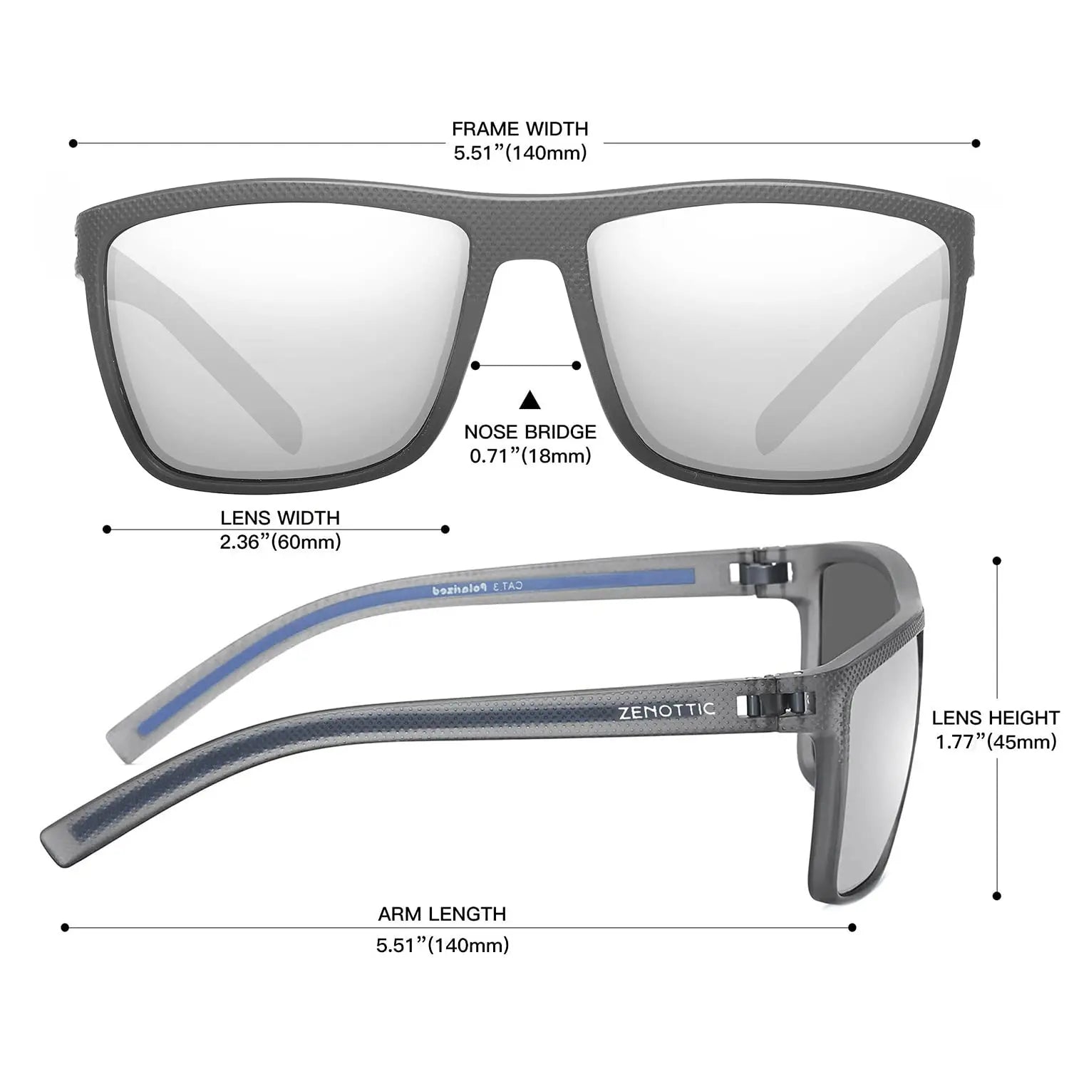 ZENOTTIC Polarized Sunglasses for Men Shades Lightweight TR90 Frame UV400 Protection Square Outdoor Travel Driving Sun Glasses