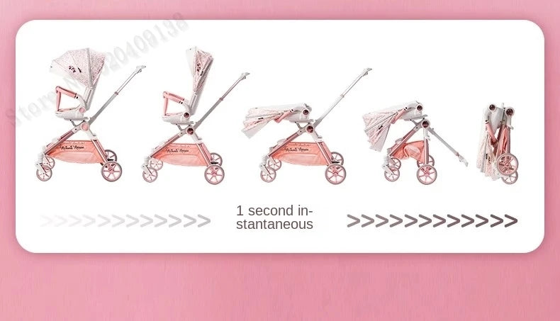 Pink Newborn Stroller can sit or lie down 0-6 years old Children Lightweight Folding Boardable Travel 360 ° Steering Stroller
