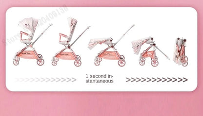 Pink Newborn Stroller can sit or lie down 0-6 years old Children Lightweight Folding Boardable Travel 360 ° Steering Stroller
