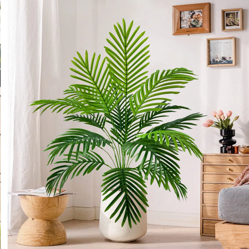 52-125cm/49.2in  Artificial Palm Tree Tropical Fake Plant Green Plastic Palm Leaf Branches Suitable for Home Garden Decoration