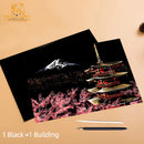 Scratch Art Paper Set 2 Sheets World Landmark Night Scene with Stylus DIY Crafts Stress Relief Creative Painting Adult Kids Gift