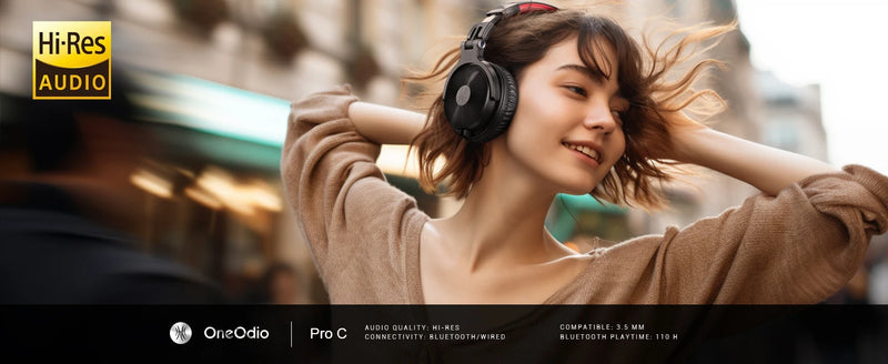 Oneodio Pro C Wireless Bluetooth 5.2 Headphones Over Ear With Microphone Hi-Res Audio Wired&Wireless Headset 110h Playtime AAC