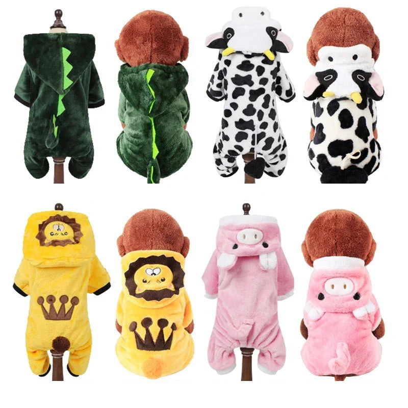 Cute Animal Dog Cat Costume Small Dogs Cat Winter Warm Pet Jumpsuit Pajama for Yorkies Poodle Overalls Puppy Mascotas Clothes