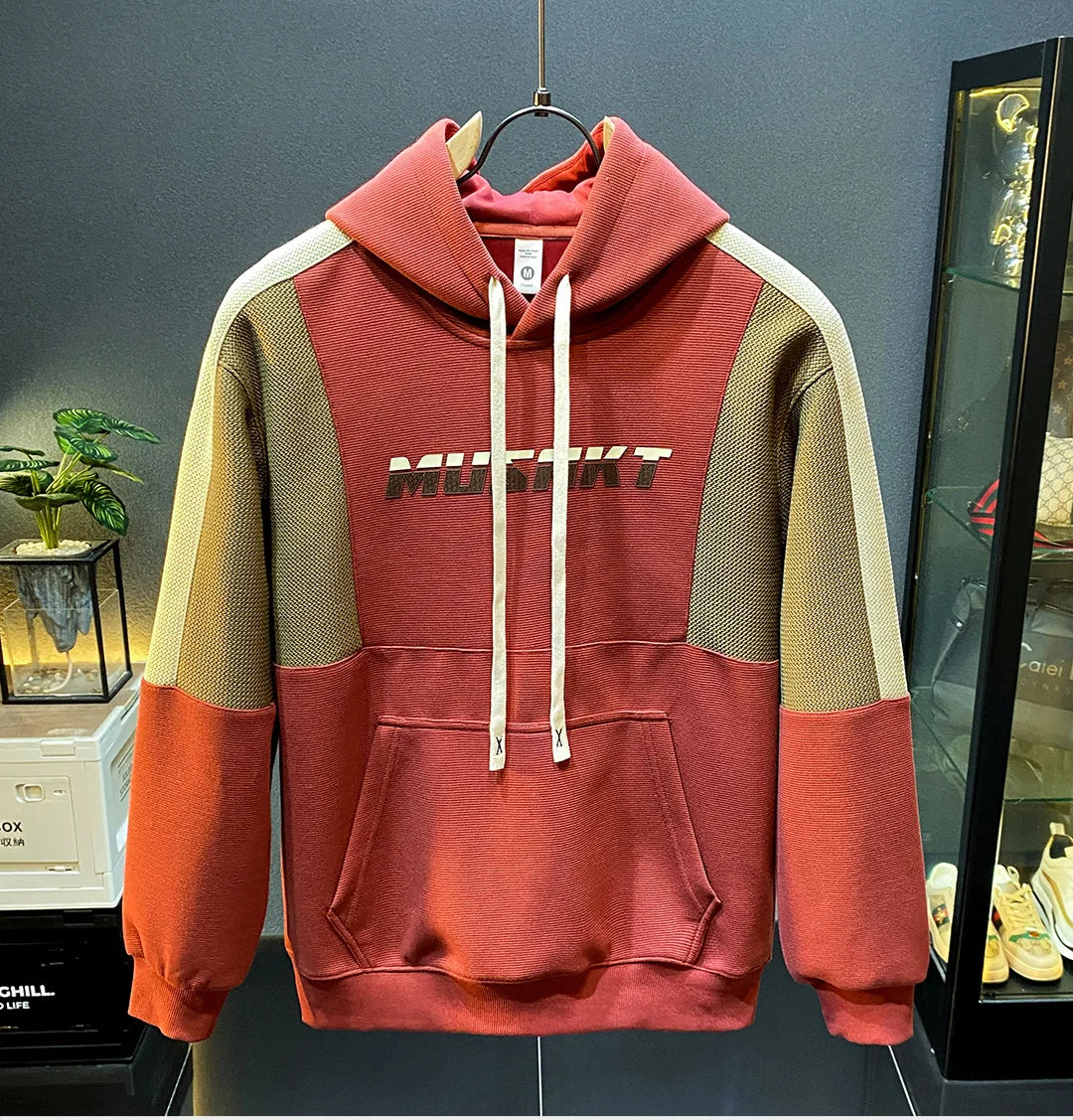 Sports splicing contrasting hooded sweatshirt for men, 2024 autumn and winter new jacket, high-end and casual trendy brand top