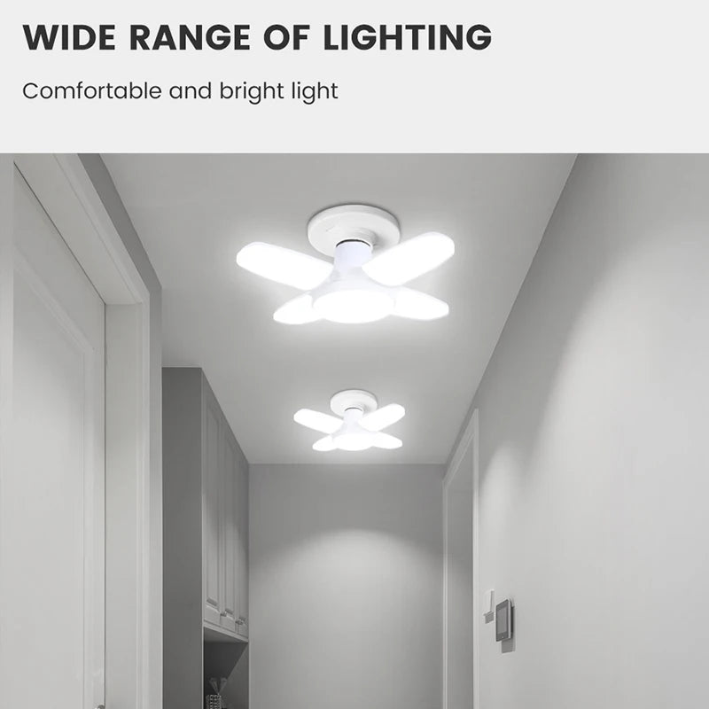 Bombilla LED plegable E27 de 28 W, CA 220 V/110 V, 40 bombillas deformables para iluminación de techo del hogar, almacén y garaje, luz blanca de 6500 K.
