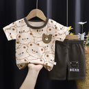 New Boys Summer Clothing Set Full Bear Print Cotton Short Sleeve T-shirts and Shorts 2PCS Breathable Outfit For Girls