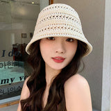Summer Bucket Hat Fisherman Hat Women Hollow Out Sun Hat Outdoor Casual Versatile Panama Hats Crochet Foldable Caps Beach Cap