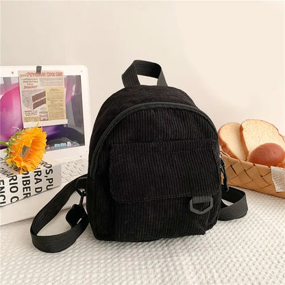 Women's Mini Backpack Fashion Solid Color Corduroy Small Simple Casual Traveling Large Capacity Durable Female's Schoolbag