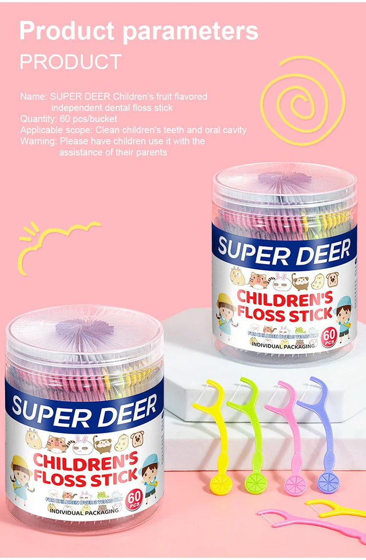 60pcs Kids Dental Floss Picks Cartoon Shape Teeth Cleaning Toothpicks Individual Pack Oral Care Dental Flosser for Children