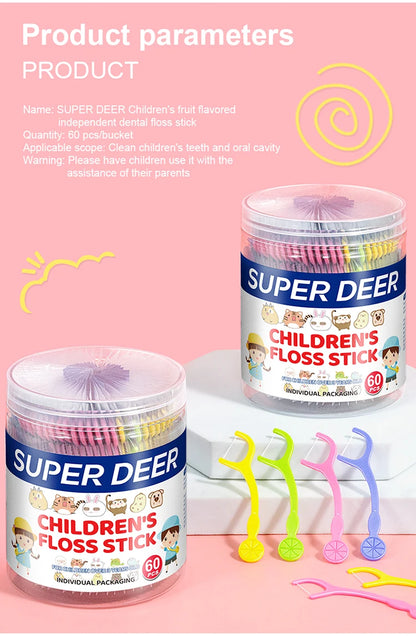 60pcs Kids Dental Floss Picks Cartoon Shape Teeth Cleaning Toothpicks Individual Pack Oral Care Dental Flosser for Children