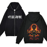 Chaquetas con cremallera de Anime Gojo Satoru, sudadera con capucha de forro polar fino, sudaderas con cremallera Y2K, Jujutsu Kaisen 
