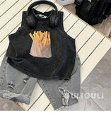 T-shirt Summer Wear Children Clothing Retro Black Cotton Handsome Boys Sleeveless Easy Vest Tide Tops 2024 Fashion Cool