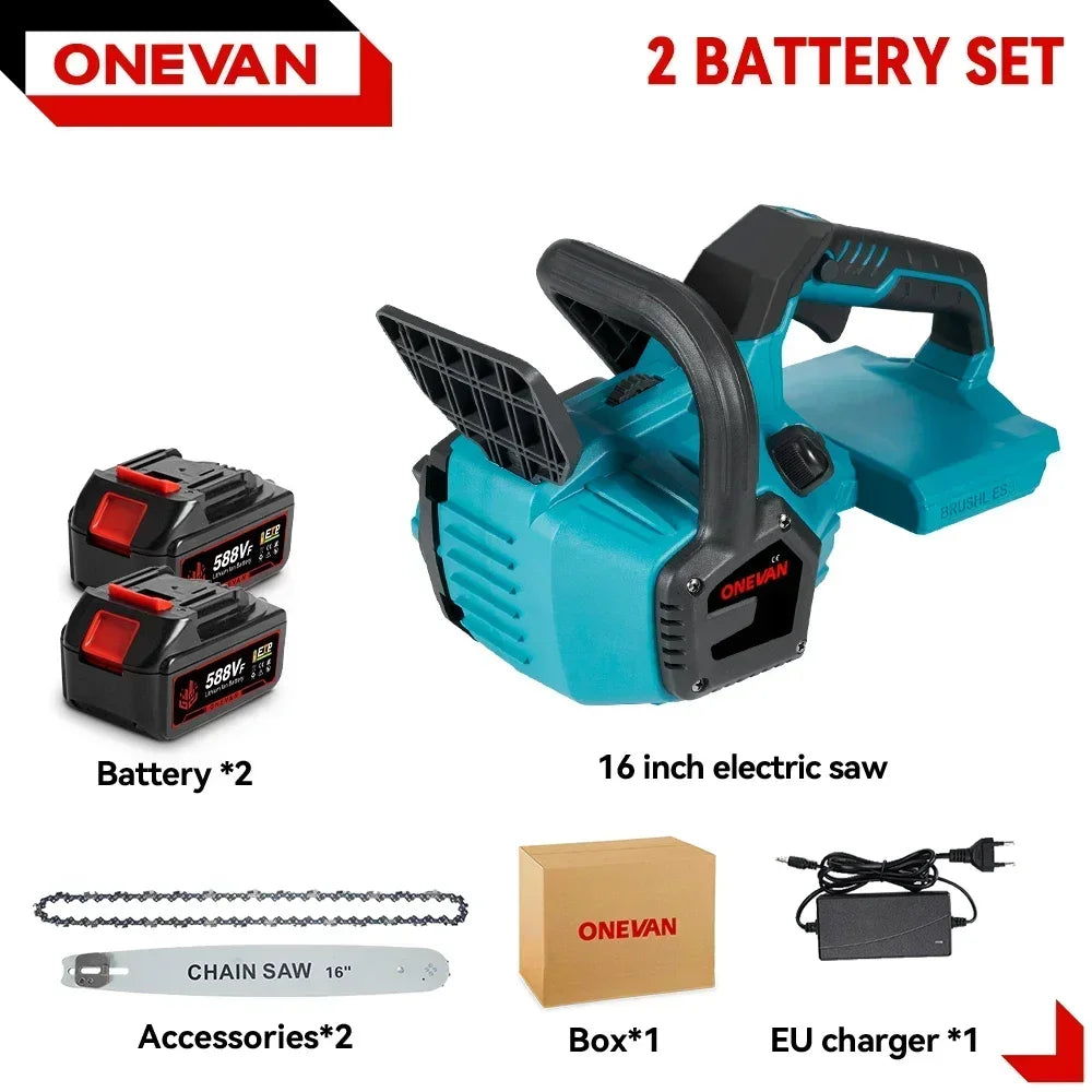 16Inch 8000W Brushless Electric Chainsaw LED Auto Oiling Cordless Woodworking Garden Chain Saw Power Tool For 21V 18V Battery