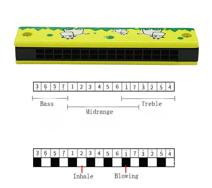 16-Hole Wooden Harmonica Cartoon Animals Painted Toy Musical Instrument Play Kids Early Educational Toys for Children Gifts