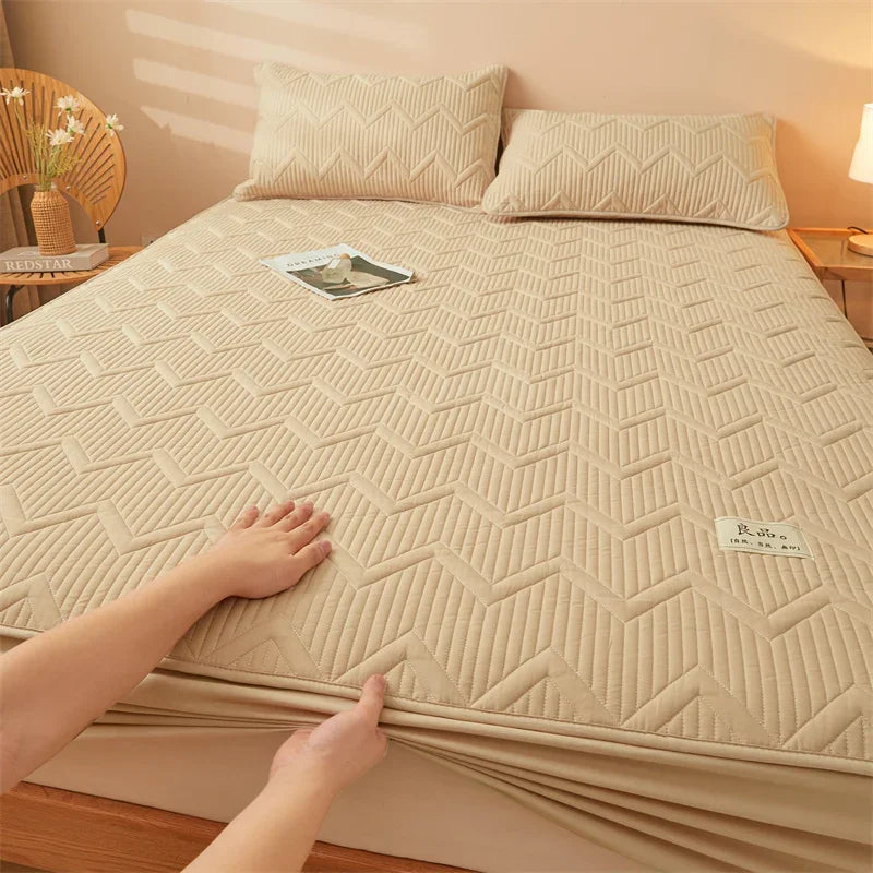 Waterproof Quilted Mattress Cover - Cotton Top, Antibacterial Fiber Fill, TPU Waterproof Layer - A-Class Health Standard