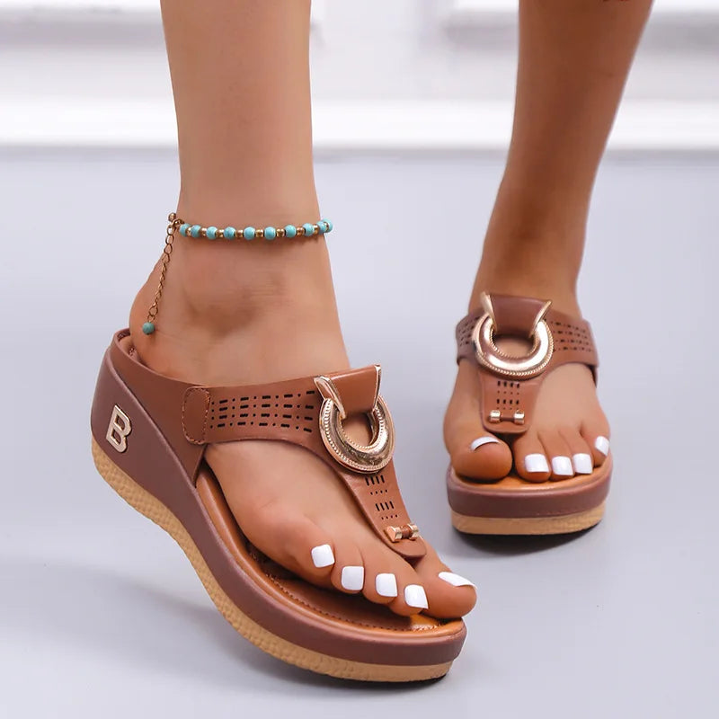 Women New Summer Sandals Open Toe Beach Shoes Flip Flops Wedges Comfortable Slippers Cute Sandals Plu Size Chaussure Femme