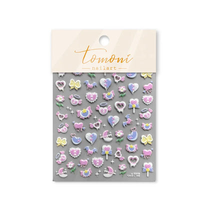 5D Realistic Relief Stamp Silver Melted Heart Moon Stars Balloon Angel Love Adhesive Nail Art Stickers Decals Manicure Charms