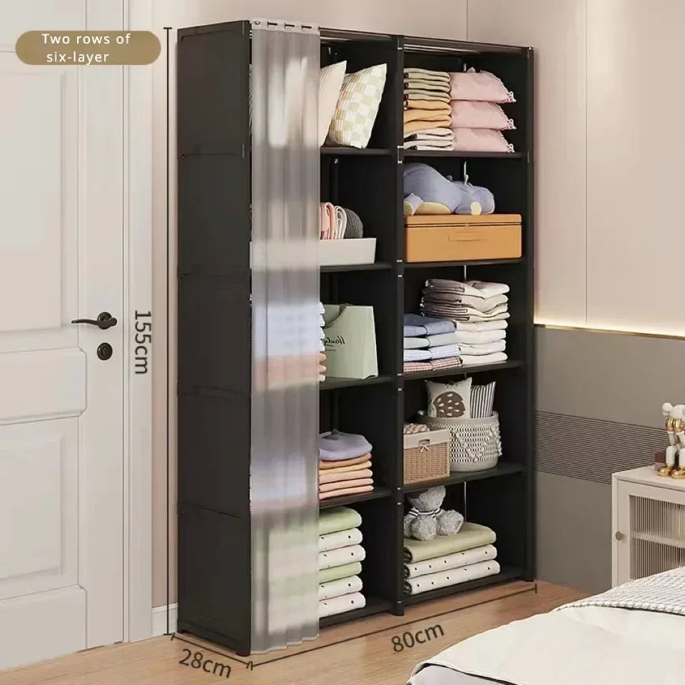 6/5 Layers Dustproof Wardrobe Bedroom Open Simple Assembly Storage Cabinet High Capacity Partition Bookshelf Closet Organizer