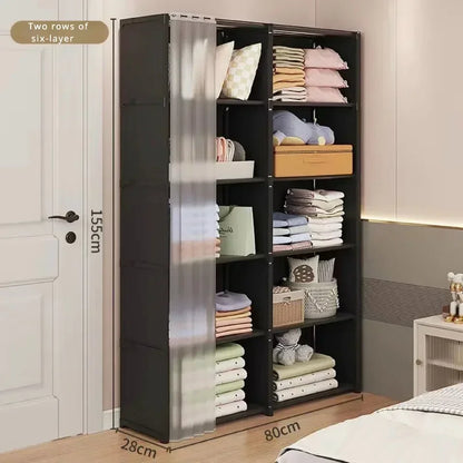 6/5 Layers Dustproof Wardrobe Bedroom Open Simple Assembly Storage Cabinet High Capacity Partition Bookshelf Closet Organizer