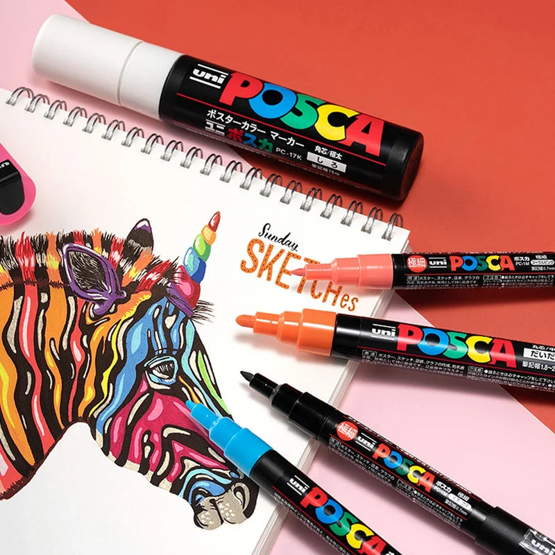 16pcs Japan UNI POSCA Markers Set Acrylic Graffiti Drawing Permanent Waterproof Children's Drawing PC-3M/1M/5M Art Supplies