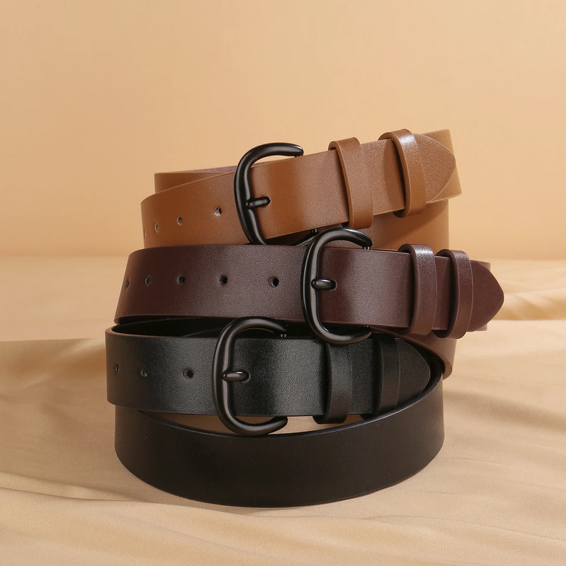 Women's Casual Leather Belt with black Buckle Versatile Waist Accessory for Jeans and Everyday Outfits