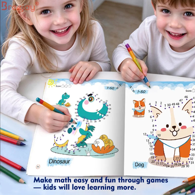 Livros de colorir e desenhar para crianças, materiais digitais de educação matemática, brinquedos científicos STEAM, livros digitais de desenho de frutas e animais, atividades divertidas de ligar os pontos, jogos de asso