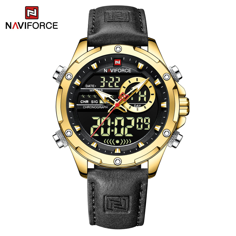 NAVIFORCE Luxury Original Watches For Men Casual Sport Chronograph Alarm Quartz WristWatch Leather Waterproof Digital Clock 9163