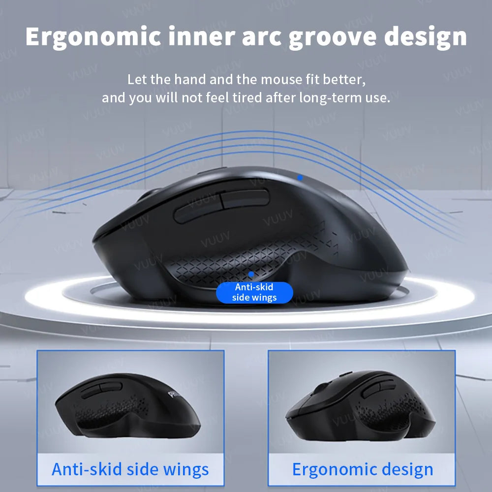 Ratón inalámbrico ergonómico Bluetooth VUUV para computadora portátil Macbook 1600DPI modo dual recargable para iOS Android tableta