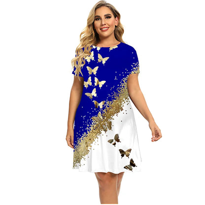 Venda quente vestidos para o verão 2022 mulheres bronzeamento borboleta vestido de manga curta casual vestido de grandes dimensões roupas de moda plus size