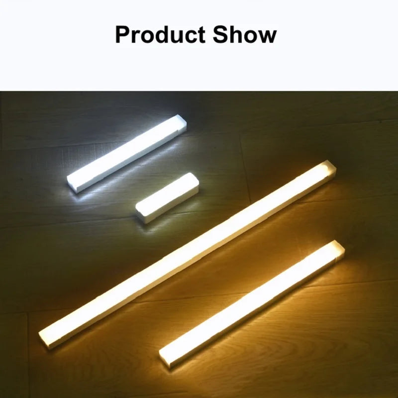Luz Noturna LED Sem Fio com Sensor de Movimento e Recarga USB – Barra Longa para Armários de Cozinha, Guarda-Roupas, Cabeceiras e Escadas