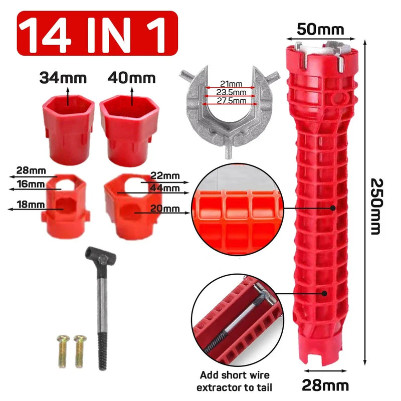 14 In 1 Faucet Sink Wrench Pipe Wrenches Faucet Sink Installer Kit for Bathroom Kitchen Plumbing Repair Installation Hand Tools