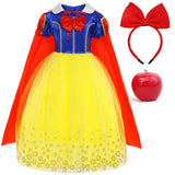 Girl Cosplay Snow White Princess Dress Yellow Luxury Lace Costume With Cloak Holiday Birthday Party Apple Accessories 2-10Y