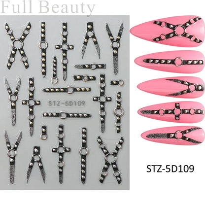 Stickers for Nails Marine Punk Black Line Design Art Slider Party Cool Decoration Adhesive Decal Emboss DIY Manicure Accessories