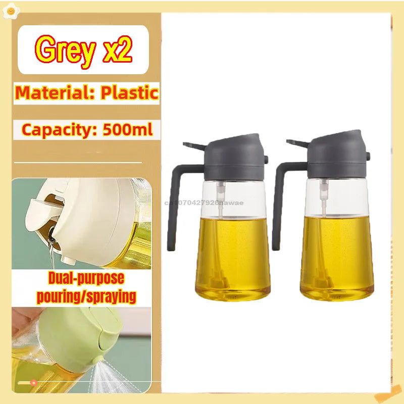 2 in1 Oil Spray Bottle Plastic Kitchen Barbecue Cooking Olive Oil Dispenser Oil Jar Baking Vinegar Soy Sauce Spray Container