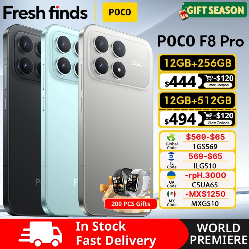 【World Premiere】POCO F8 Pro 5G Global Version Smartphone Snapdragon® 8 Elite 6.59" 120Hz HyperRGB AMOLED Display 6210mAh NFC