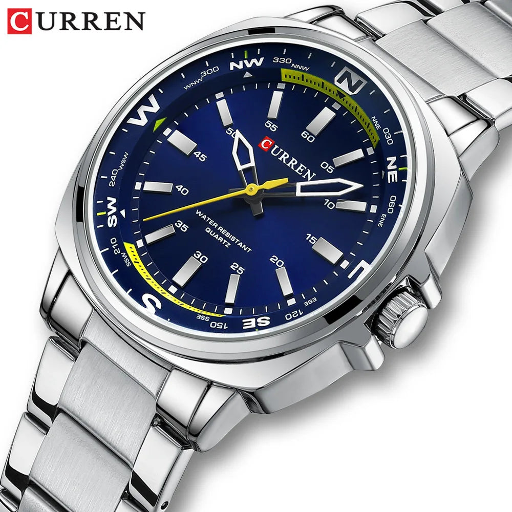 CURREN 8455 Men's Quartz Watch Large Dial Waterproof Stainless Steel Strap Casual Business Elegant Watches for Men Reloj Hombre