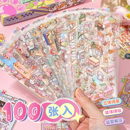 50 in 1 landscape stickers miniature scene collection 3d three-dimensional girls children's educational toys