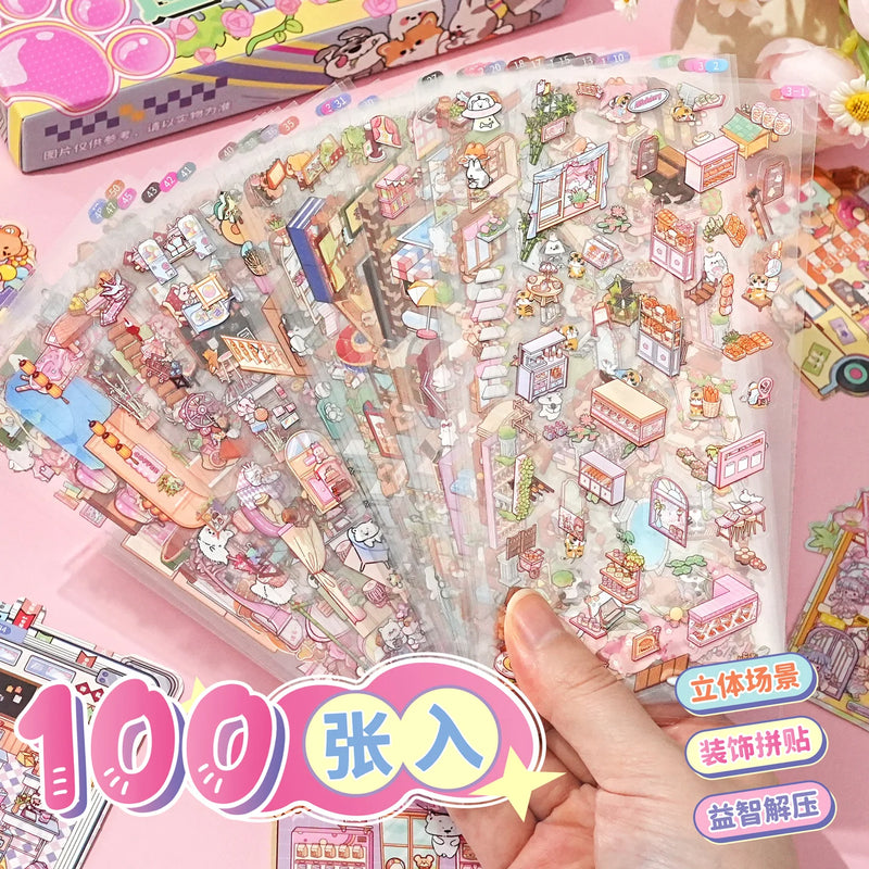 50 in 1 landscape stickers miniature scene collection 3d three-dimensional girls children's educational toys