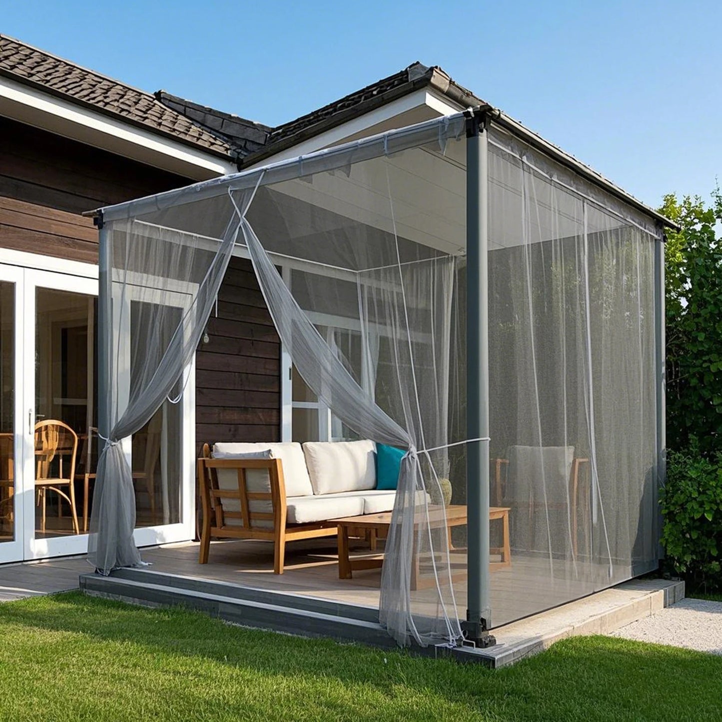 Outdoor Sheer Curtains for Patio Mosquito Netting Rod Pocket Garden Mesh Voile Drapes Mosquito Curtains for Porch Pergola