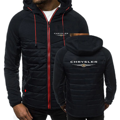 CHRYSLER 2022 Men's New Winter Hooded Cotton Jacket Casual Slim Fit Patchwork Zipper Coat Long Sleeves Warm Oversized Coat Tops