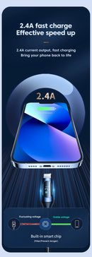 Toocki LED Display USB Cable For iPhone 14 13 12 11 Pro Max Fast Charger Charging Lightning 2.4A USB Wire Cord X XR 8 7 1m 2m