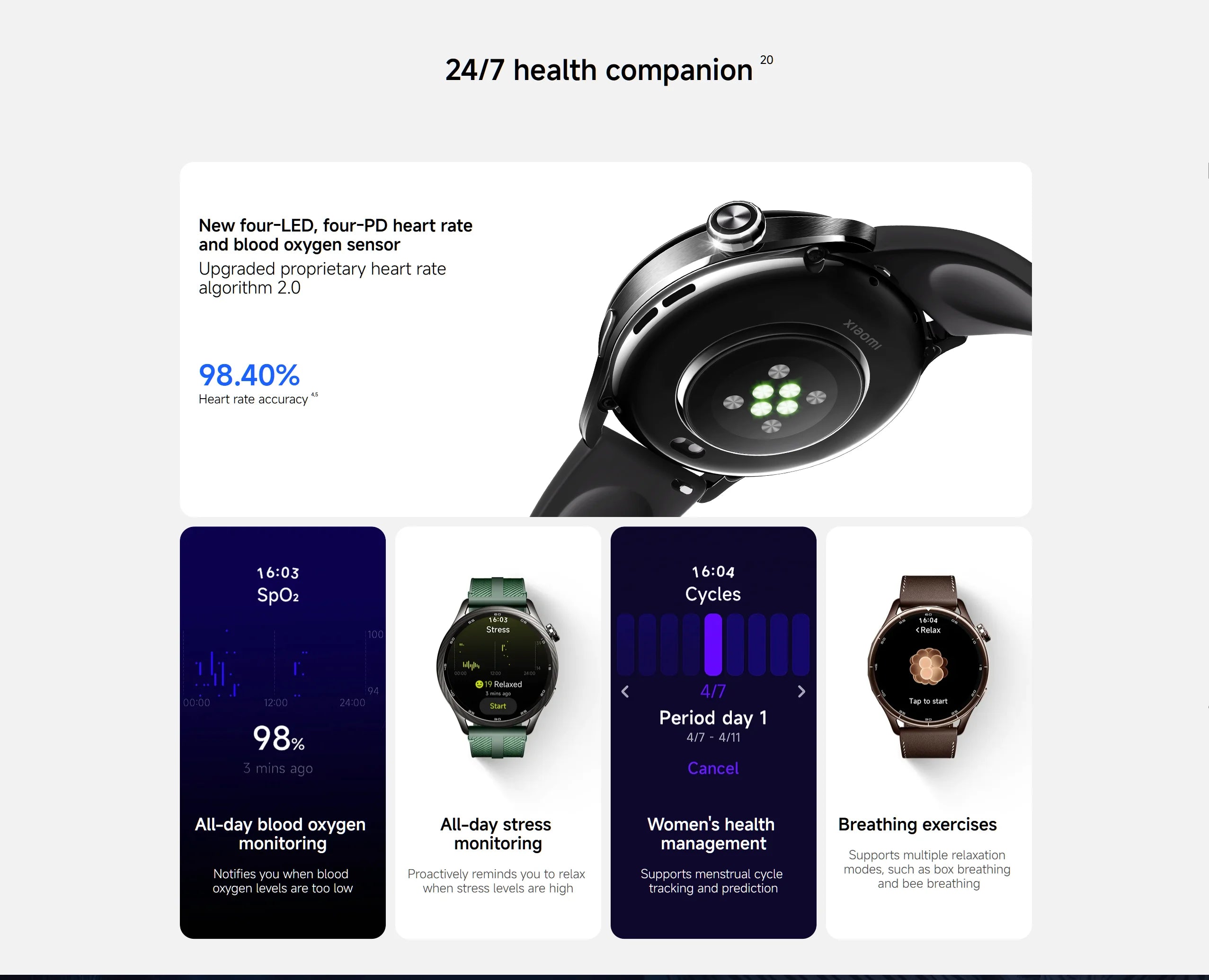 Smartwatch Xiaomi Watch S5 (Versão Global) – Tela AMOLED de 1,48", bateria com 21 dias de duração, monitoramento de saúde 24 horas e mais de 150 modos esportivos.