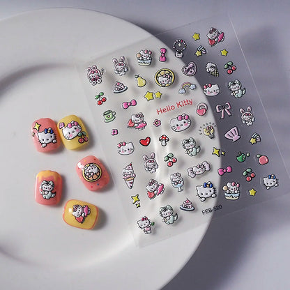 Sanrio Anime 5D Nail Stickers Hello Kitty Kurome Cartoon Stickers Nail Decoration Cute Melody Nail Art Decals Nail Art Supplies
