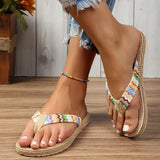 Women's fashion trend, anti slip, wear-resistant, comfortable soft bottom, ethnic style flat heel flip flops